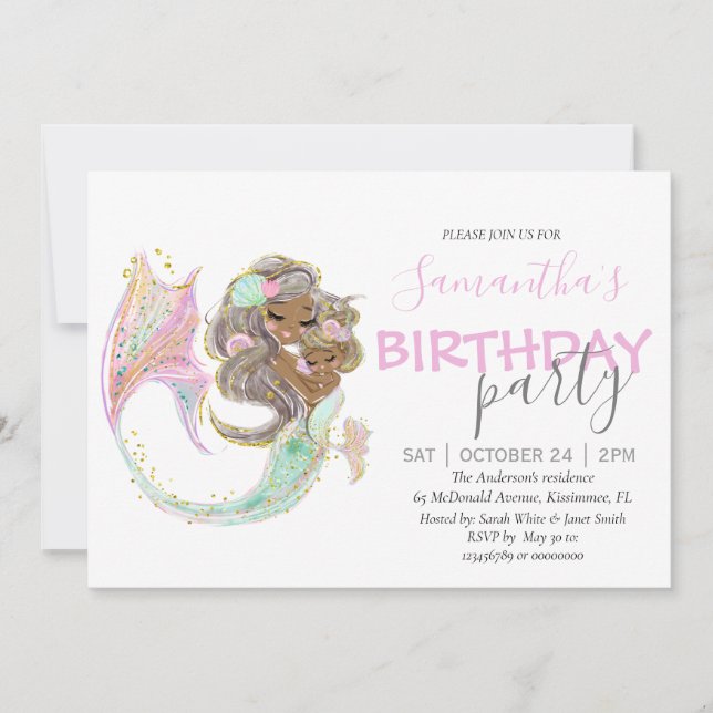 Anuncio Mermaid Birthday Sweet Little Mermaid Nautical  (Anverso)
