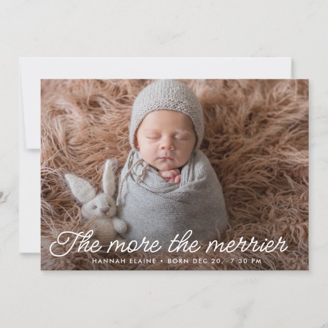 Anuncio Merrier Script Holiday Birth Announcement Card (Anverso)