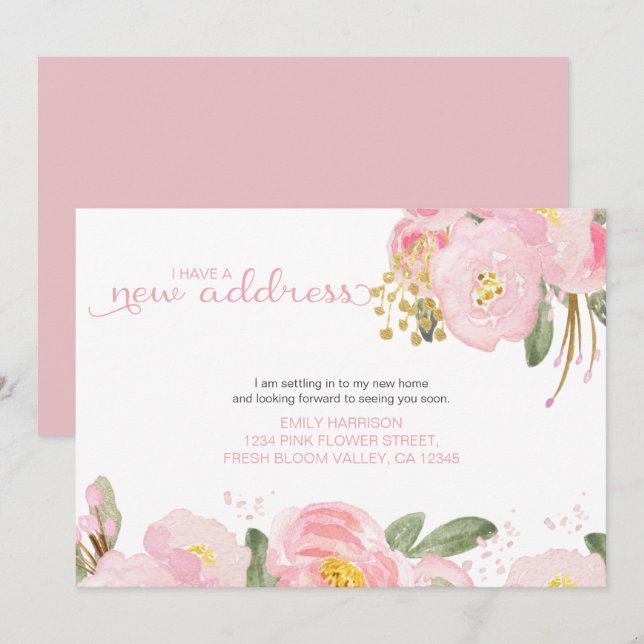 Anuncio Mi nueva dirección Floral Oro rosado en movimiento (Anverso / Reverso)