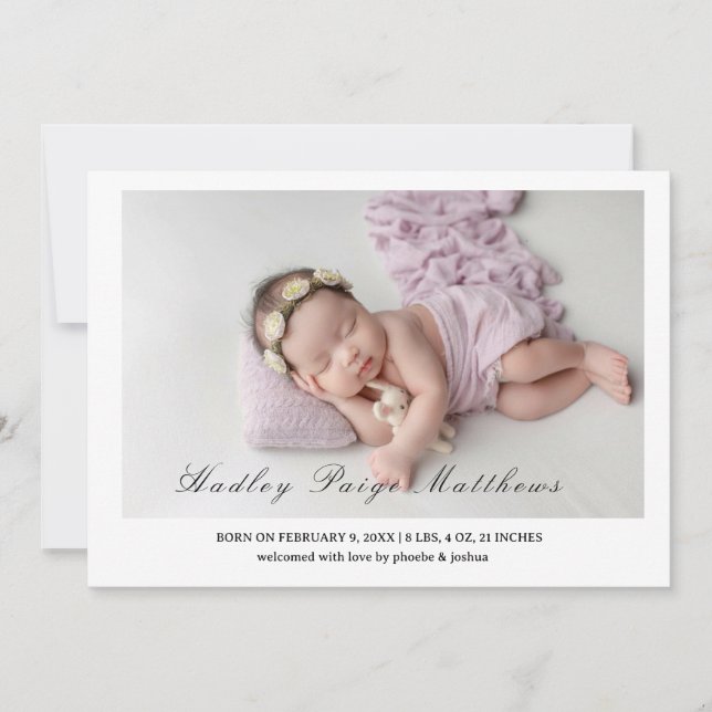 Anuncio Minimal Elegant Script Baby Girl Arrival Card (Anverso)