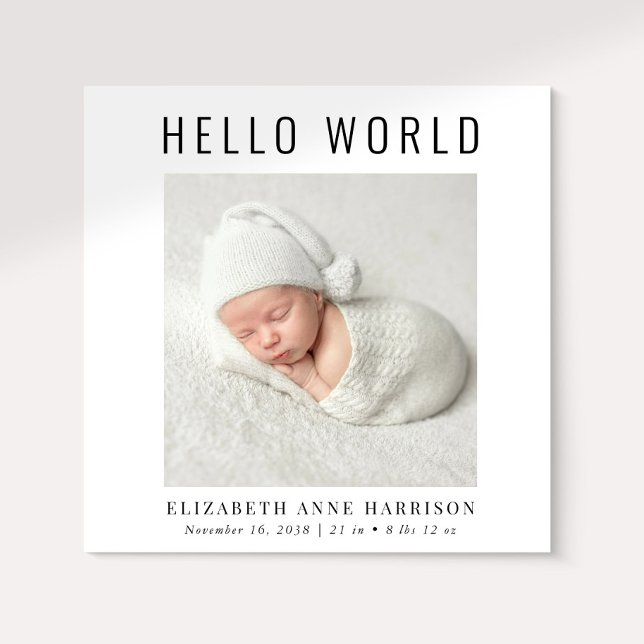 Anuncio Minimal Modern Hello World Photo Birth (Announce the arrival of your precious baby in a way that is as beautiful and unique as they are)