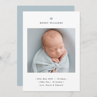 Anuncio Minimalist Blue Heart Boy Birth Announcement