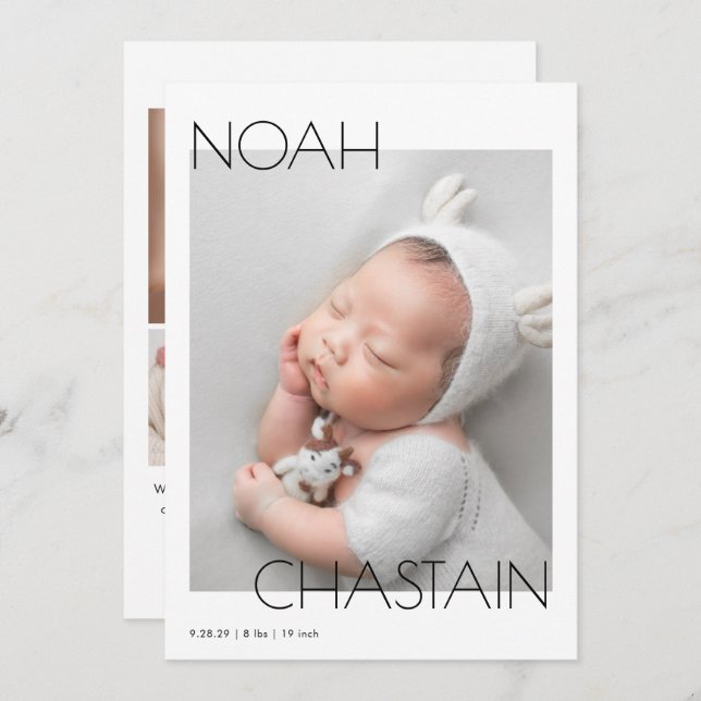 Anuncio Minimalist Modern Newborn Baby Photo Collage Birth (Anverso / Reverso)
