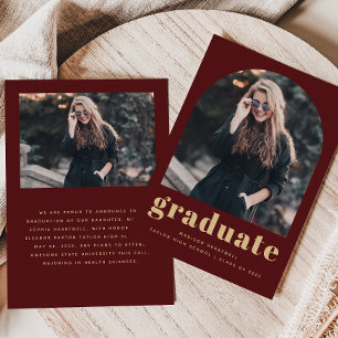 Anuncio Minimalista 2-Foto Arco Burgundy Oro Graduación