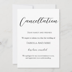 Anuncio minimalista de cancelación de boda con cal