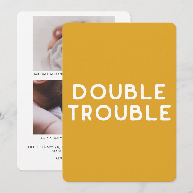 Anuncio Mínimo moderno amarillo dorado foto bebé gemelo (Anverso / Reverso)
