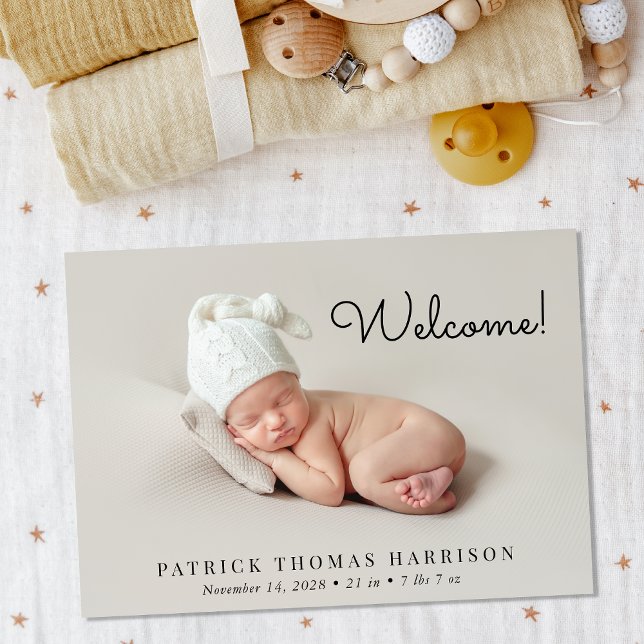 Anuncio Mínimo moderno foto de bienvenida nacimiento (Announce the arrival of your baby with this cute minimal modern birth announcement)