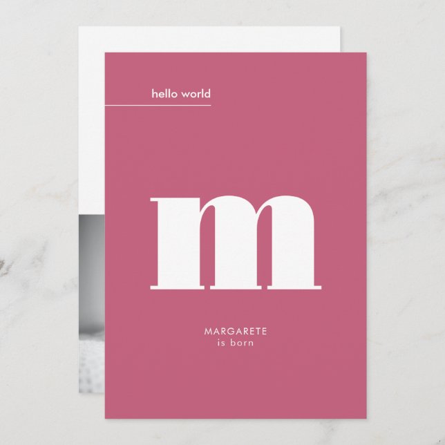 Anuncio Mínimo Rosa Gran Monograma Foto Nacimiento (Anverso / Reverso)