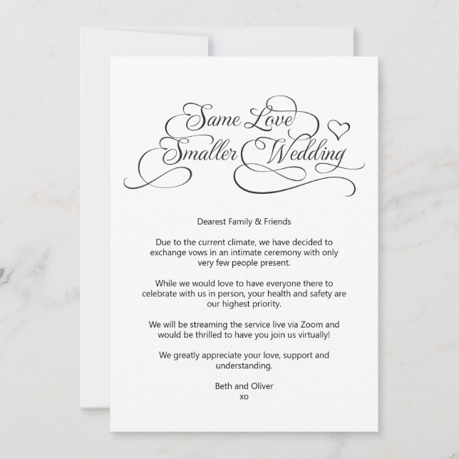 Anuncio Mismo amor, boda más pequeña, caligrafía reducida (Anverso)