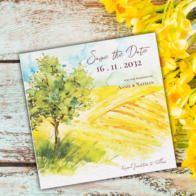Anuncio Moda Boda de paisajes de granjas amarillo brillant (Chic Bright Yellow Farmland Landscape Wedding Announcement)