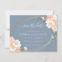 Anuncio Moda Dusty Blue Peach Floral Gold Save the Date