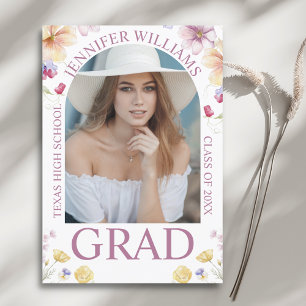 Anuncio moda floral elegante foto de graduación de escritu