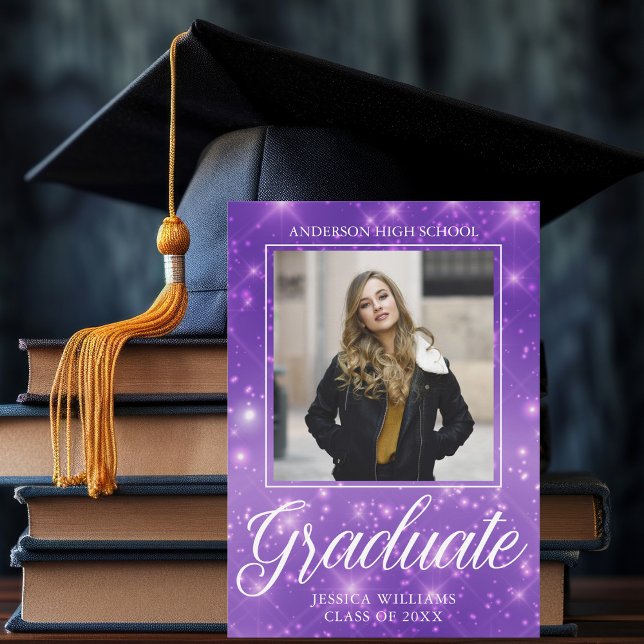 Anuncio Moda Graduado De Esparkle Púrpura Foto Graduación  (Subido por el creador)