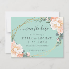 Anuncio Moda Mint Green Peach Gold Floral Save the Date