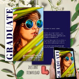 Anuncio Moda Moderna Navy Graduación de fotos en blanco y