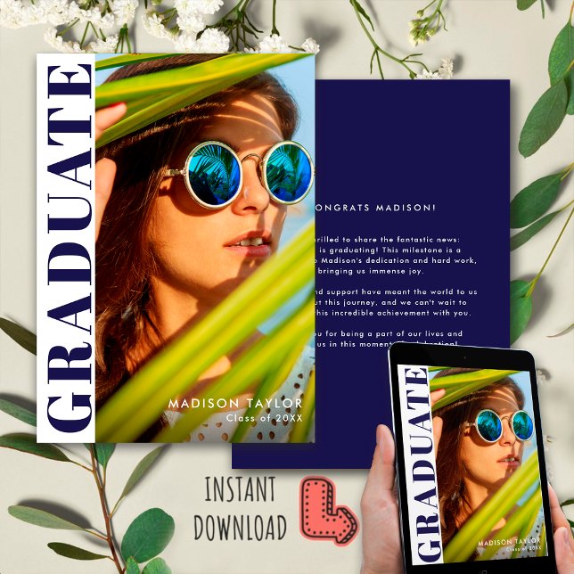 Anuncio Moda Moderna Navy Graduación de fotos en blanco y  (Subido por el creador)