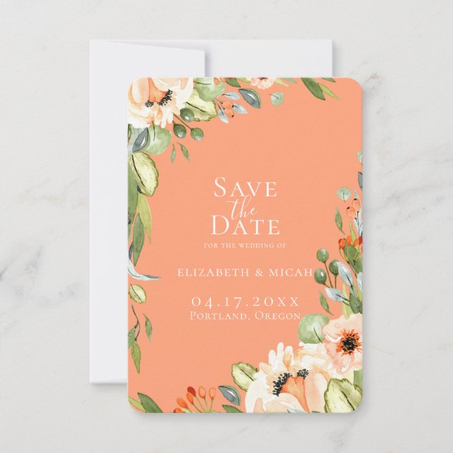 Anuncio Moda Peach Botanical Photo Save The Date (Anverso)
