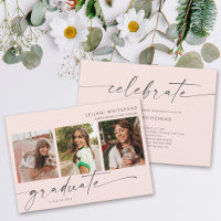 Modern 3 Photo Graduation Party Blush Pink