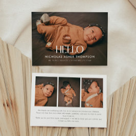 Anuncio Modern 4-Photo "Hello" New Baby Birth
