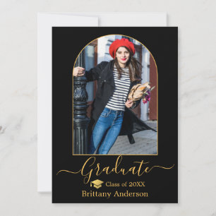 Anuncio Modern Arch Gold Cap Calligraphy Foto Graduación