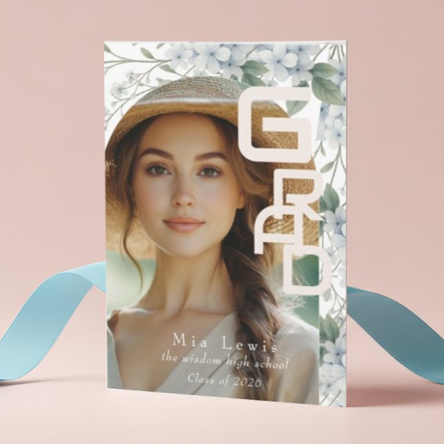 Anuncio Modern Arch Soft Blue Hydrangeas Graduation Photo (Subido por el creador)