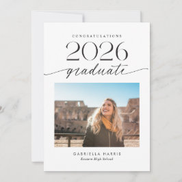 Anuncio Modern Black and White Script 1 Photo Graduation