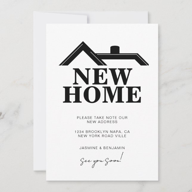 Anuncio Modern Black and White We’ve Moved New Home (Anverso)