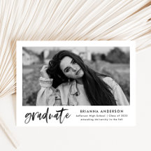 Modern Black Brush Script Photo Graduation