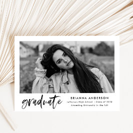 Anuncio Modern Black Brush Script Photo Graduation