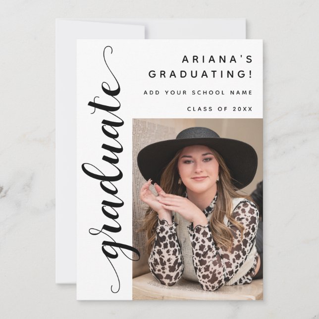 Anuncio Modern Black Script Photo Graduation Party (Anverso)