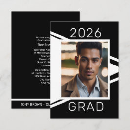 Anuncio Modern Black White Photo Graduation Announcement