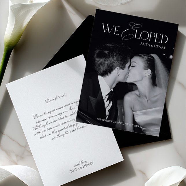 Anuncio Modern Black & White We Eloped Wedding (Modern Black & White We Eloped Wedding Announcement)