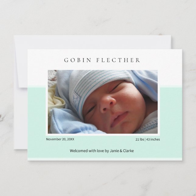 Anuncio Modern Blue Baby Boy Photo Birth  (Anverso)
