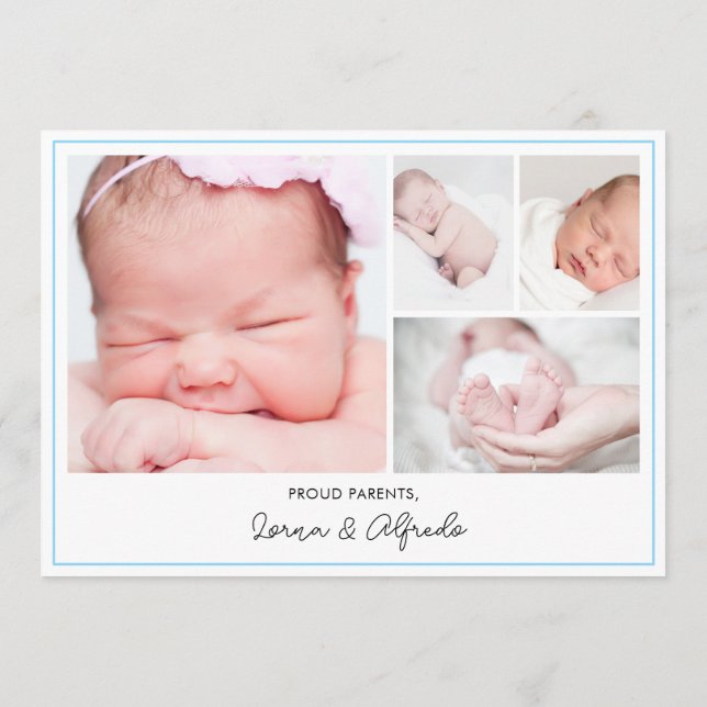 Anuncio Modern Blue Newborn Baby Photo Collage Birth  (Reverso)
