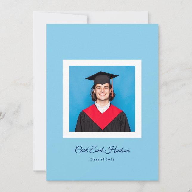 Anuncio Modern Blues & White High School Photo Grad (Anverso)