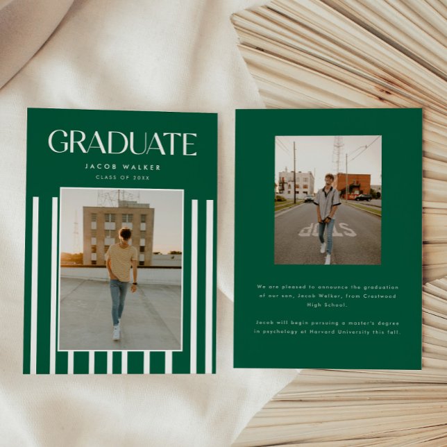 Anuncio Modern Bold 2-Photo Green Striped Graduation (Subido por el creador)