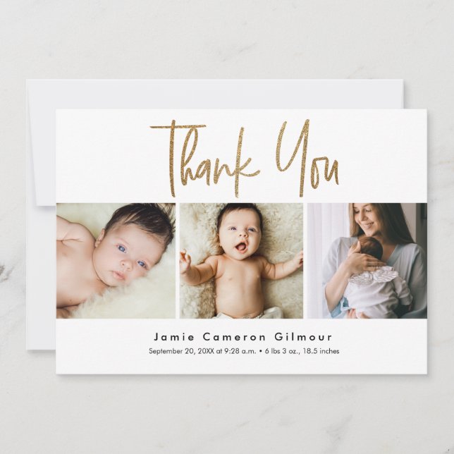 Anuncio Modern Gold Script Newborn Baby Photo Collage (Anverso)