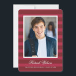 Anuncio Modern Grad graduation announcement card_red<br><div class="desc">A modern graduation card featuring single photo and stripes.</div>