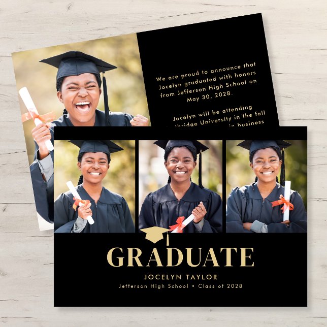 Anuncio Modern Graduate Elegant Black 4 Photo Graduation (Subido por el creador)