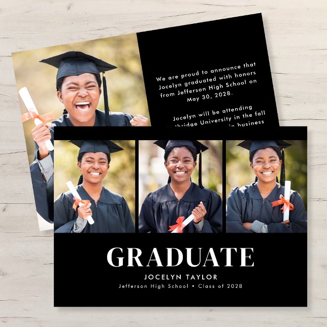Anuncio Modern Graduate Elegant Black 4 Photo Graduation (Subido por el creador)