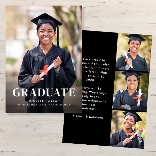 Anuncio Modern Graduate Elegant Black 4 Photo Graduation (Subido por el creador)