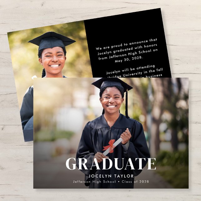 Anuncio Modern Graduate Elegant Black Two Photo Graduation (Subido por el creador)