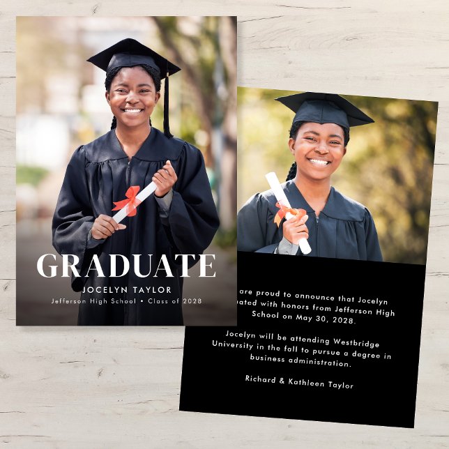 Anuncio Modern Graduate Elegant Black Two Photo Graduation (Subido por el creador)