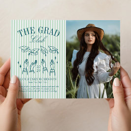 Anuncio Modern Green and White Stripe Photo Graduation
