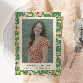 Anuncio Modern Green Pink Floral Photo Graduation