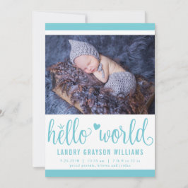 Anuncio Modern Hello World Photo Aqua Birth Stat