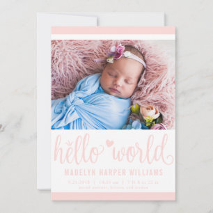 Anuncio Modern Hello World Photo Rubor Pink Birth Stat