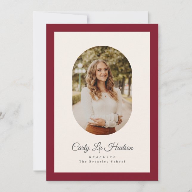 Anuncio Modern Maroon Oval High School Photo Graduate (Anverso)