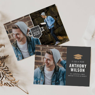 Anuncio Modern Minimalist Gold Grad Cap 3 Photo Graduation