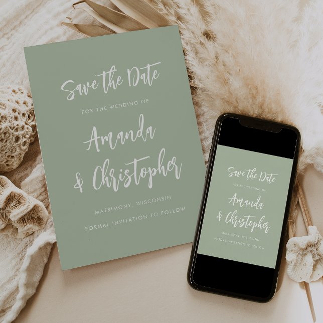 Anuncio Modern Minimalist Script Sage Green Save the Date (Subido por el creador)